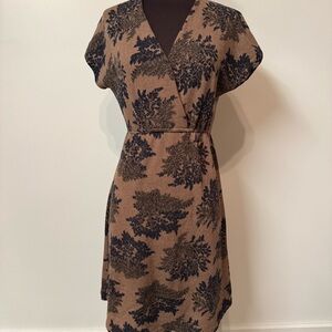 AOYAMA Brown Floral Print Wrap-Style Women’s Dress